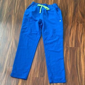 FIGS Women’s Cargo Scrub Pants Blue w/ Light Green Drawstring Size S